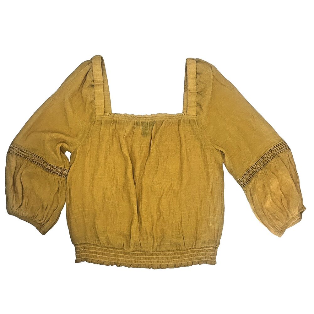 Milkmaid Crop Top Gold Lace‎ Cut Out Smocked Waist Coquette Cottagecore